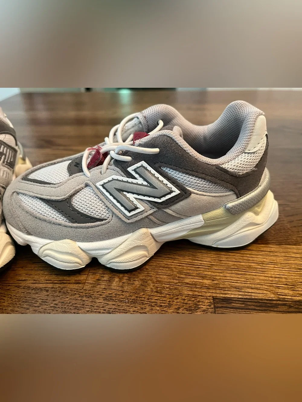 New Balance Kids 9060 Lace-Toggle Sneakers in the Color Raincloud w/ Castlerock
